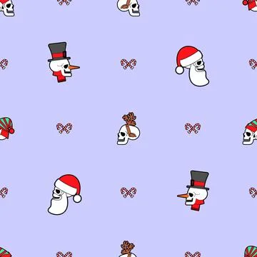 Christmas skulls pattern seamless. Skeleton head of Santa and his helpers tex Stock Illustration