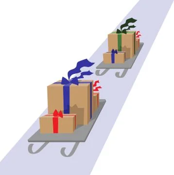 Christmas sleigh with present boxes, gift card. New year holiday festive tran Stock Illustration