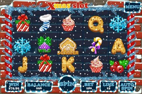 Christmas Slot, game UI interface menu and icons. Stock Illustration