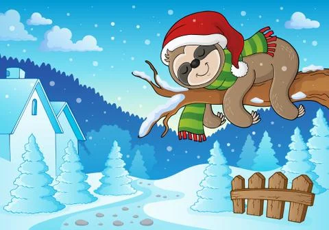Christmas sloth theme image Stock Illustration