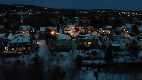 Christmas in a Small Town at Dusk Stock Footage