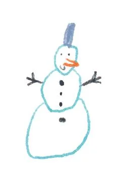 Christmas Smiling Snowman vector crayon illustration. festive seasonal elem.. Stock Illustration