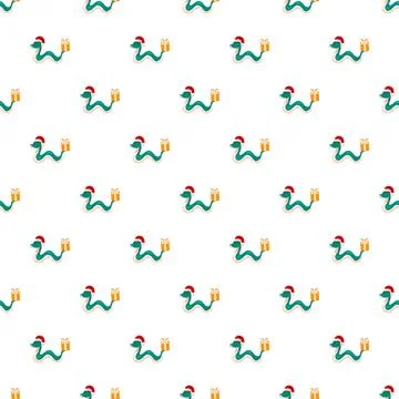 Christmas snake pattern with santa hat and gifts Stock Illustration