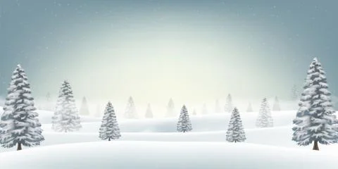 Christmas snow field with tree background Stock Illustration