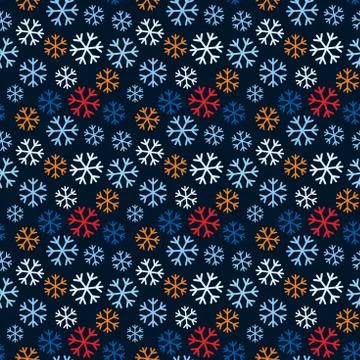 Christmas snow flake seamless pattern vector. Dark blue background. Stock Illustration