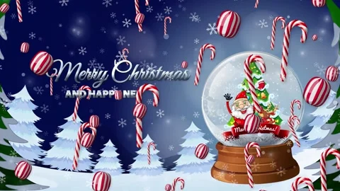 Christmas Snow Globe Animation with Falling Candy and Winter Landscape Stock Footage 345041483