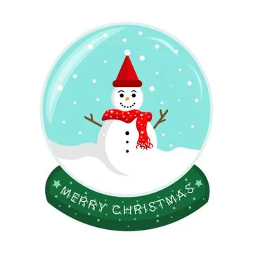 Christmas snow globe in cute snowman. Flat vector design on white background. Stock Illustration