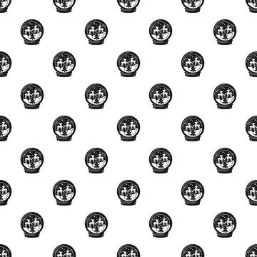 Christmas snow globe deer black and white seamless pattern Stock Illustration