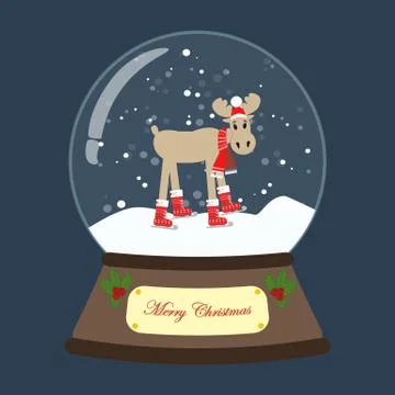 Christmas snow globe with moose vector illustration Ilustración de archivo