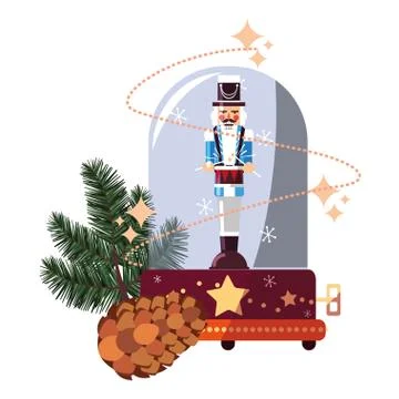 Christmas snow globe nutcracker pinecone decoration Stock Illustration