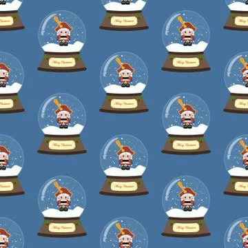 Christmas snow globe with nutcracker seamless pattern Illustrazione stock