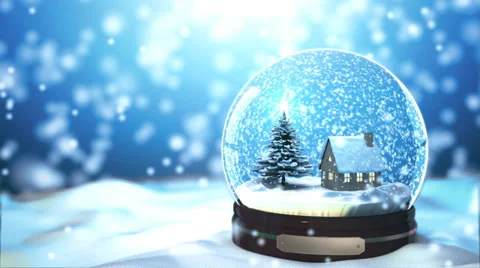 Christmas Snow globe Snowflake with Snowfall on Blue Background Stock Footage