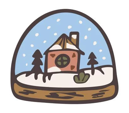 Christmas snow globe vector illustration. Winter holiday cabin souvenir Stock Illustration