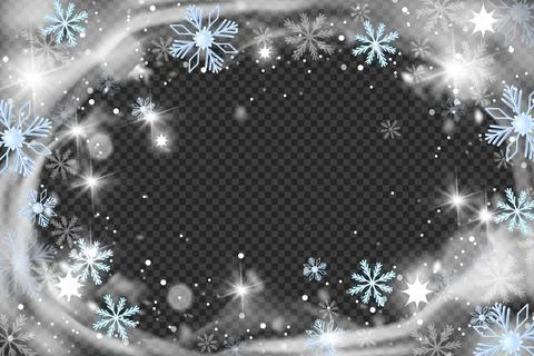 Christmas snow wind circle frame, vector winter blizzard background Stock Illustration