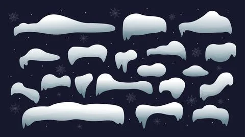 Christmas snow, winter cap. Window and roof snowcap and white snowflakes, fal Stock Illustration