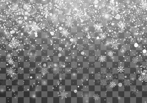 Christmas Snowfall template. Falling snowflakes on transparent background. Xm Stock Illustration