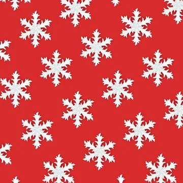 Christmas Snowflake Abstract Pattern on Red Background Stock Photos