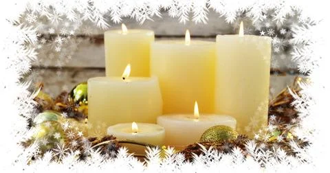 Christmas snowflake border with candles Stock Illustration