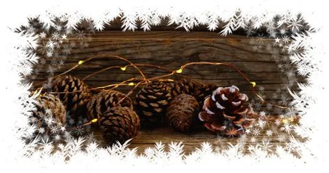 Christmas snowflake border with pine cones Stockillustratie
