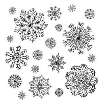 Christmas snowflakes collection, circle ornament set, ornamental Stock Illustration