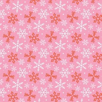 Christmas snowflakes seamless pattern. White and red snowflakes on pink bac.. Stock Illustration