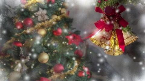 Christmas snowing , tree decorated window Stock Footage 143118948