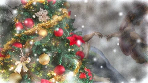 Christmas snowing , tree decorated window Stock Footage 143118990