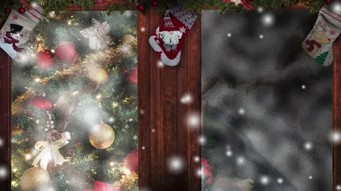 Christmas snowing , tree decorated window Stock Footage 143119052