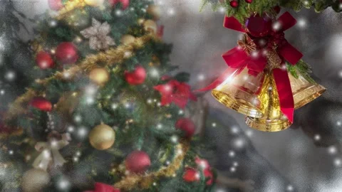 Christmas snowing , tree decorated window Stock Footage 143119210