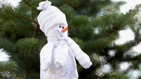Christmas snowman on pine tree Stock Footage 35790940
