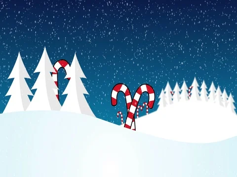 Christmas snowscape with trees and candy canes room for text graphics and logos Stock Footage 80282833