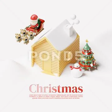 Christmas Social Media Post Template WIth 3D Rendering Illustration PSD Template