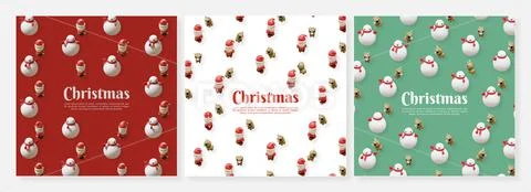 Christmas Social Media Post Template With Santa, Snowman, And Deer Pattern 3D PSD Template