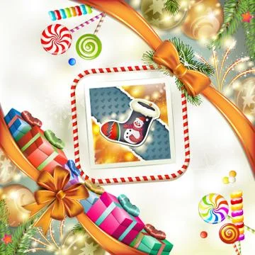 Christmas sock with ball, candy and gift Stock Illustration