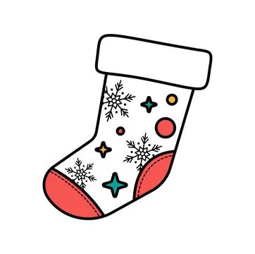 Christmas sock decorated with a pattern. Empty christmas stocking with fur an Stock Illustration
