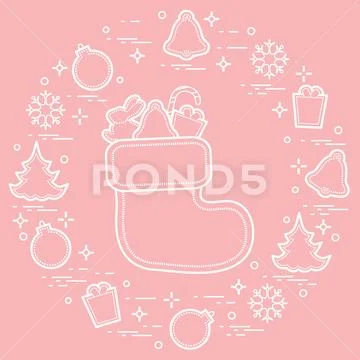 Christmas sock with gift. New Year and Christmas symbols. Winter holidays Stock Illustration