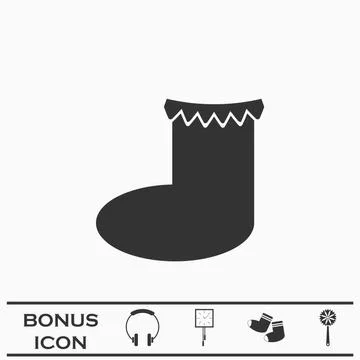 Christmas sock icon flat. Stock Illustration