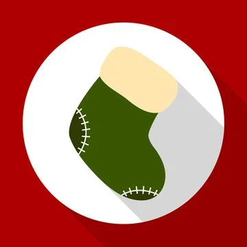 Christmas sock icon on red background with long shadow. Vector illustration.. Stock Illustration