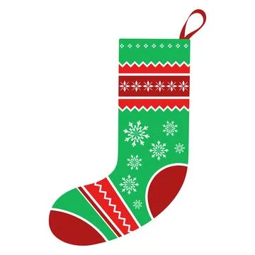 Christmas sock with red green pattern Stock Illustration