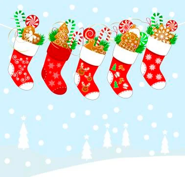 Christmas socks and sweets Stock Illustration