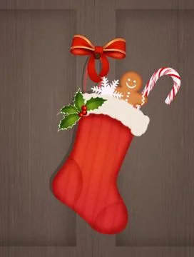 Christmas socks on door Stock Illustration
