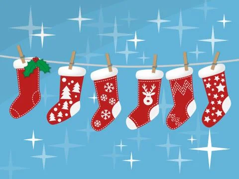 Christmas socks hanging on rope vector Illustrazione stock
