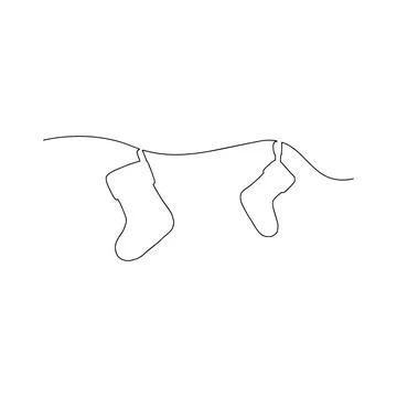 Christmas socks hanging on the rope vector illustration outline black line is Stock Illustration