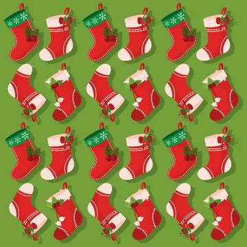 Christmas socks icons Pattern background Vector Stock Illustration