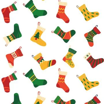 Christmas socks pattern. Seamless background with contemporary doodle Stock Illustration