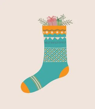 Christmas of socks with present. Stock Photos
