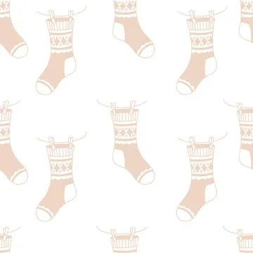 Christmas Socks Seamless Pattern. Cozy Knitted Winter Beige Stockings Hangi.. Stockillustratie