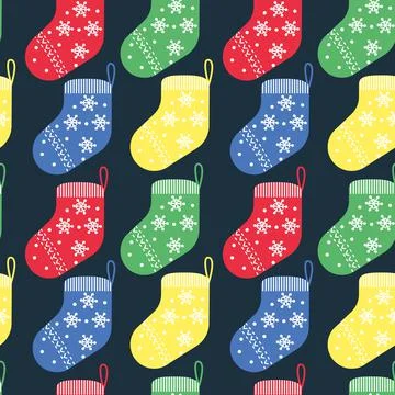 Christmas socks seamless pattern. New Year festive holidays background. Isola Stock Illustration