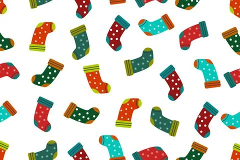 Christmas socks seamless pattern. Winter holiday background. Seasonal. Stock Illustration