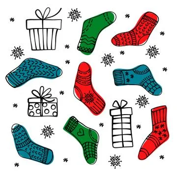 CHRISTMAS SOCKS SET Color Vector Illustration Set for Birthday and Party Stock-Illustration